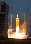 A Delta IV Heavy rocket carrying the Orion EFT-1 spacecraft launches from Cape Canaveral Air Force Station in Florida, on December 5, 2014
