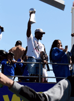 At the Los Angeles Rams' championship parade and rally after they won Super Bowl LVI.