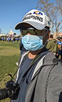 At the Los Angeles Rams' championship parade and rally after they won Super Bowl LVI.