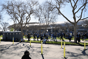 At the Los Angeles Rams' championship parade and rally after they won Super Bowl LVI.