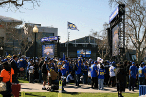 At the Los Angeles Rams' championship parade and rally after they won Super Bowl LVI.