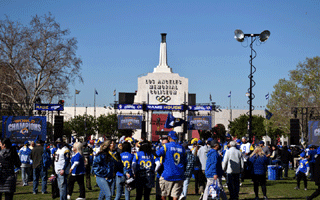 At the Los Angeles Rams' championship parade and rally after they won Super Bowl LVI.