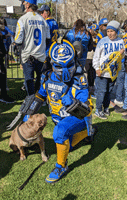 At the Los Angeles Rams' championship parade and rally after they won Super Bowl LVI.