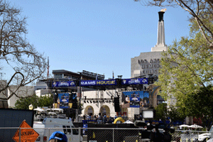 At the Los Angeles Rams' championship parade and rally after they won Super Bowl LVI.