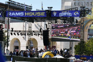 At the Los Angeles Rams' championship parade and rally after they won Super Bowl LVI.