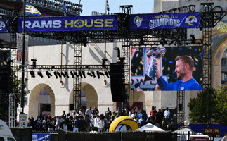 At the Los Angeles Rams' championship parade and rally after they won Super Bowl LVI.