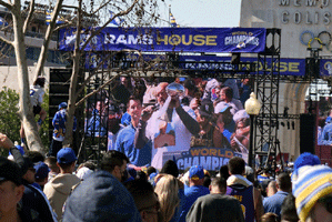 At the Los Angeles Rams' championship parade and rally after they won Super Bowl LVI.
