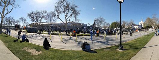 At the Los Angeles Rams' championship parade and rally after they won Super Bowl LVI.