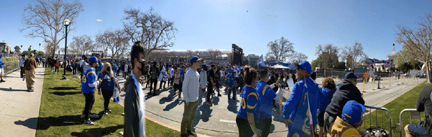 At the Los Angeles Rams' championship parade and rally after they won Super Bowl LVI.