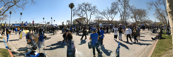 At the Los Angeles Rams' championship parade and rally after they won Super Bowl LVI.