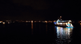 Another snapshot of Newport Beach Harbor as the ENDLESS DREAMS sails through it at night...on October 6, 2018.