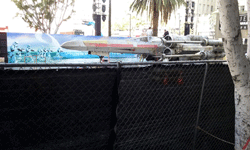 The full-size X-Wing model is prepped on Hollywood Boulevard for the ROGUE ONE: A STAR WARS STORY premiere...on December 8, 2016.