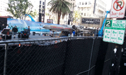The full-size X-Wing model is prepped on Hollywood Boulevard for the ROGUE ONE: A STAR WARS STORY premiere...on December 8, 2016.