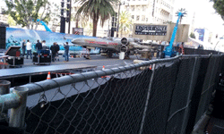 The full-size X-Wing model is prepped on Hollywood Boulevard for the ROGUE ONE: A STAR WARS STORY premiere...on December 8, 2016.