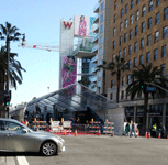 A red carpet tent for the ROGUE ONE: A STAR WARS STORY premiere is prepped on Hollywood Boulevard and Vine Street...on December 8, 2016.