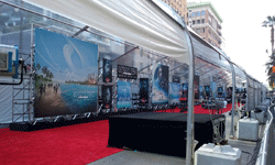 The red carpet tent for the ROGUE ONE: A STAR WARS STORY premiere is prepped on Hollywood Boulevard and Vine Street...on December 8, 2016.