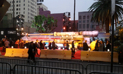 The full-size X-Wing model is displayed near the ROGUE ONE red carpet tent...on December 10, 2016.