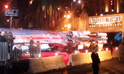 Taking another photo of the full-size X-Wing model on Hollywood Boulevard...on December 10, 2016.