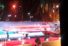 Taking another photo of the full-size X-Wing model on Hollywood Boulevard...on December 10, 2016.