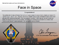 My certificate for space shuttle flight STS-135