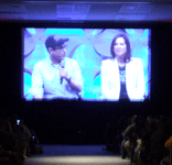 J.J. Abrams and Lucasfilm president Kathleen Kennedy address the crowd at Star Wars Celebration in the Anaheim Convention Center...on April 16, 2015.