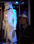Posing with a First Order snowtrooper from THE FORCE AWAKENS at Star Wars Celebration in the Anaheim Convention Center...on April 17, 2015.