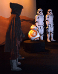 A pirate outfit, BB-8 and First Order stormtrooper suits from THE FORCE AWAKENS on display at Star Wars Celebration in the Anaheim Convention Center...on April 17, 2015.