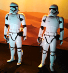 First Order stormtrooper suits on display at Star Wars Celebration in the Anaheim Convention Center...on April 17, 2015.