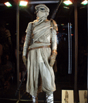 The outfit worn by Rey on the planet Jakku in THE FORCE AWAKENS...on display at Star Wars Celebration on April 17, 2015.