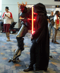 Darth Maul strikes a pose with another Sith Lord at Star Wars Celebration in the Anaheim Convention Center...on April 16, 2015.