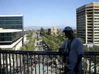 Posing with Angel Stadium far behind me in this photo taken from an Anaheim Convention Center balcony during Star Wars Celebration...on April 16, 2015.