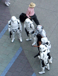 A group of stormtroopers as seen from the Anaheim Convention Center balcony during Star Wars Celebration...on April 17, 2015.