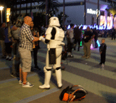 A stormtrooper chills outside the Anaheim Convention Center as Day 2 of Star Wars Celebration is about to conclude...on April 17, 2015.