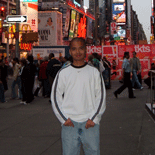 Posing in front of Times Square.
