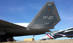 A shot of the YF-23's port tail fin at the Western Museum of Flight in Torrance, CA...on November 23, 2016.