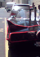 A rearview shot of the Batmobile as it lies parked outside Stage 26...where the TV show THE INSIDER is taped
