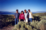 My family poses for a group photo with Mono Lake in the background