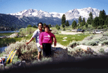 My Mom and Dad take a photo on the shore of June Lake
