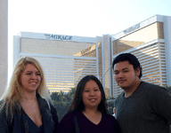 Claudette, Sarina and Ryan pose outside The Mirage Resort and Casino.