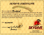 My Skydive San Diego certificate.