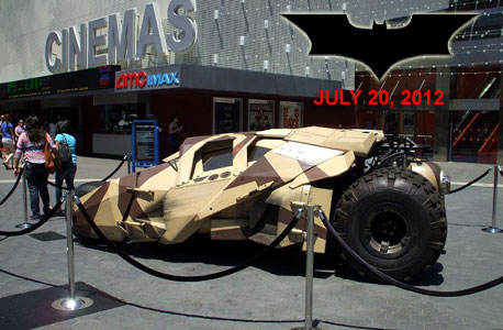 The Tumbler from THE DARK KNIGHT RISES on display outside of the AMC Citywalk theater in Hollywood, on July 20, 2012.