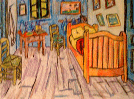My own version of Van Gogh's THE BEDROOM.  This was drawn for an art class I took during my freshman year at Cal State Long Beach.