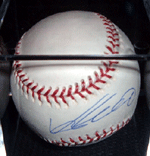 A signed baseball by Anaheim Angels hitter Vladimir Guerrero.