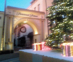 Christmas decorations near the Bronson Gate
