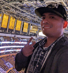 Posing with the championship banners and retired jerseys for the Los Angeles Lakers inside Crypto.com Arena...on March 7, 2023.