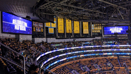 Another snapshot of the championship banners and retired jerseys for the Lakers inside Crypto.com Arena...on March 7, 2023.