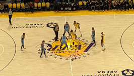 The opening tip between the Lakers and Grizzlies is about to be held at Crypto.com Arena...on March 7, 2023.