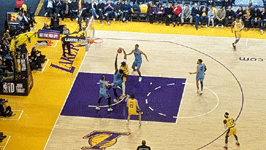 Anthony Davis is about to make a layup in the first quarter of the Lakers-Grizzlies game at Crypto.com Arena...on March 7, 2023.