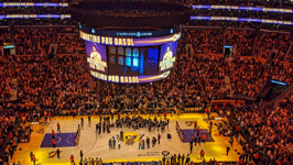 Pau Gasol's retired jersey is shown next to those of Kobe Bryant on the rafters at Crypto.com Arena...on March 7, 2023.