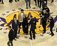 Pau Gasol receives a hug from Vanessa Bryant during the halftime ceremony at Crypto.com Arena...on March 7, 2023.